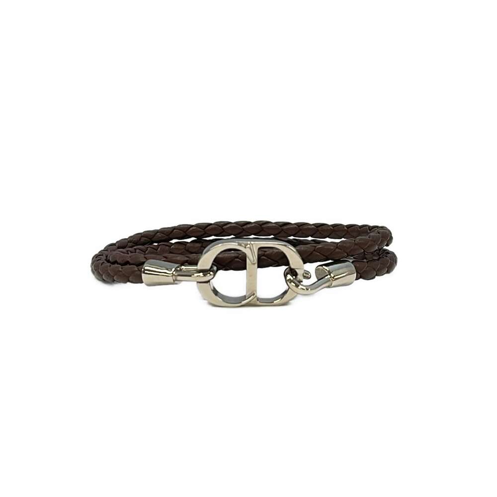 Christian Dior Bracelet Dark Brown Silver Leather Hardware